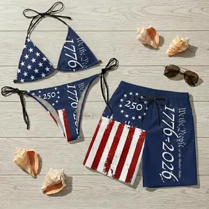 [HOT Summer 2026] Patriotic American Flag Bikini and Swim Trunks Set, USA Stars Stripes Fourth of July Swimwear Outfit