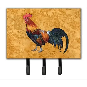212 MAIN Metal Rooster Hook Hanger - 6x9 in Wall-Mount Design, Vintage Home Decor Rooster Tile Themed Shelf with Triple Hooks for Hanging Keys, Leashes, Indoor Home Use