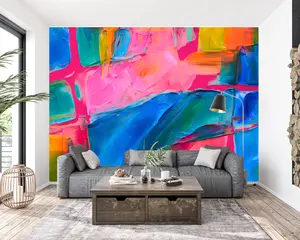 Colorful Abstract Luxury Wallpaper Mural in Peel & Stick Canvas Vinyl or Non-Woven