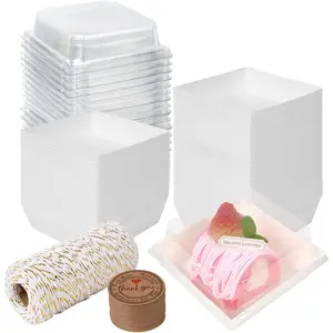 50 Pack Charcuterie Boxes with Clear , 4 Inches White Oil-Proof  Paper  Containers Bakery Boxes for Sandwich, Cookies, Hot Cocoa, Cupcakes and Strawberries(White)