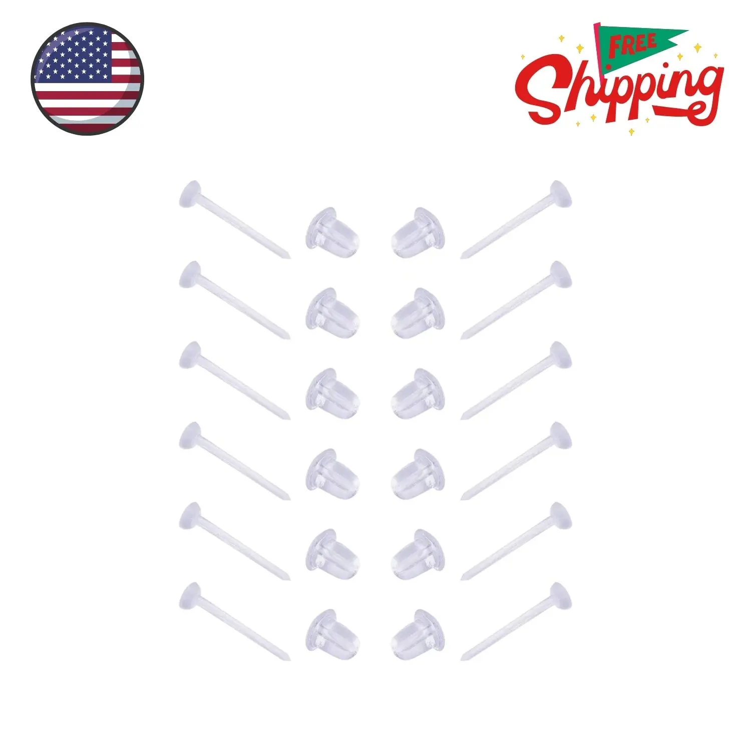 Clear Earrings for Sports/Work,3mm Plastic Earrings for Sensitive Ears (100 pieces/50 Pairs)