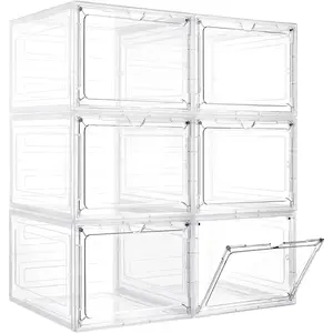 Storage Bins with , 6 Pack Clear Plastic Storage Containers with   Door, 19 Qt Stackable Storage Box for ,Office Organizing