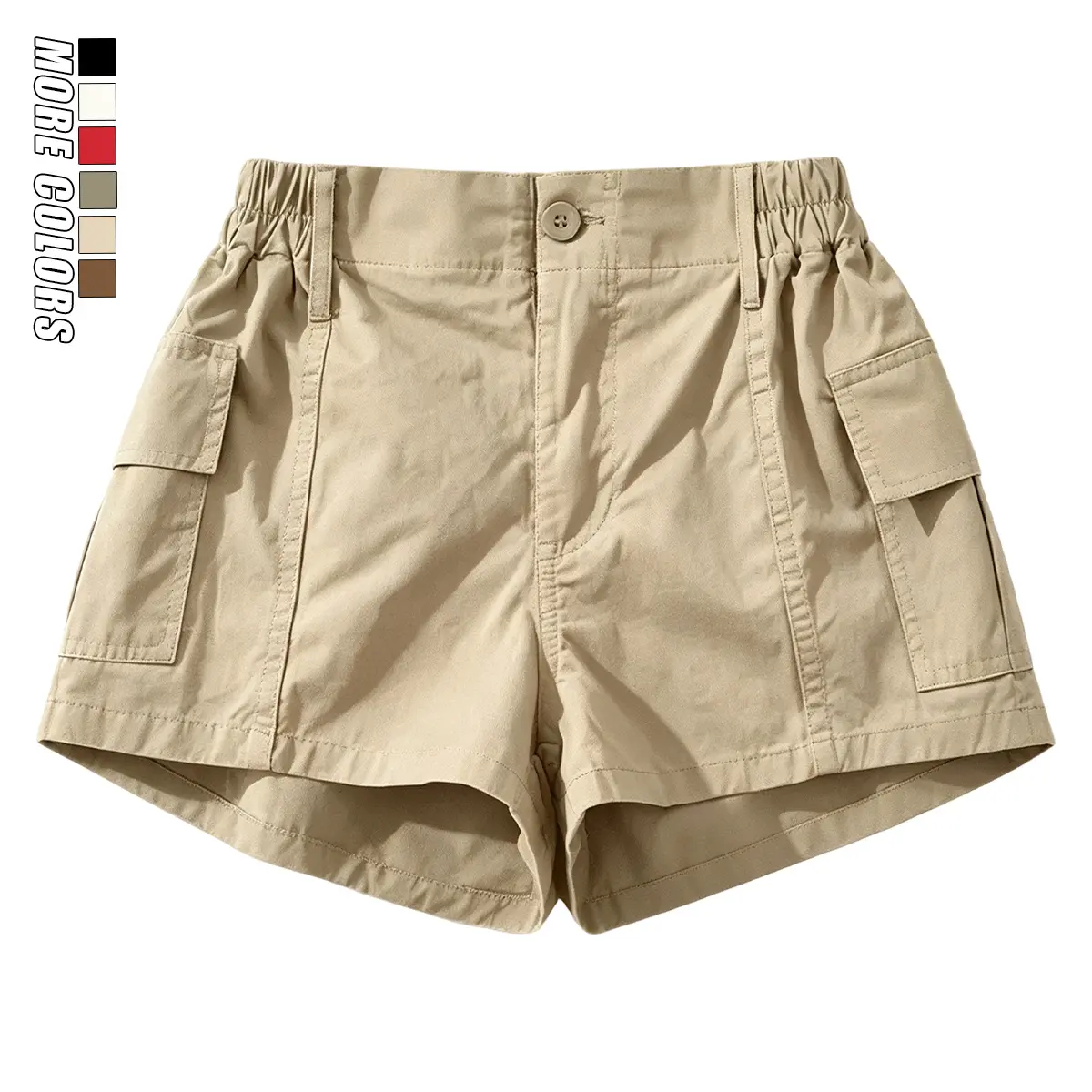 Women’s Casual Cargo Shorts - Basic Clothes Bottom with Pockets, Button Closure, Multiple Colors for Summer Beach Vacations, Everyday Leisure Wear