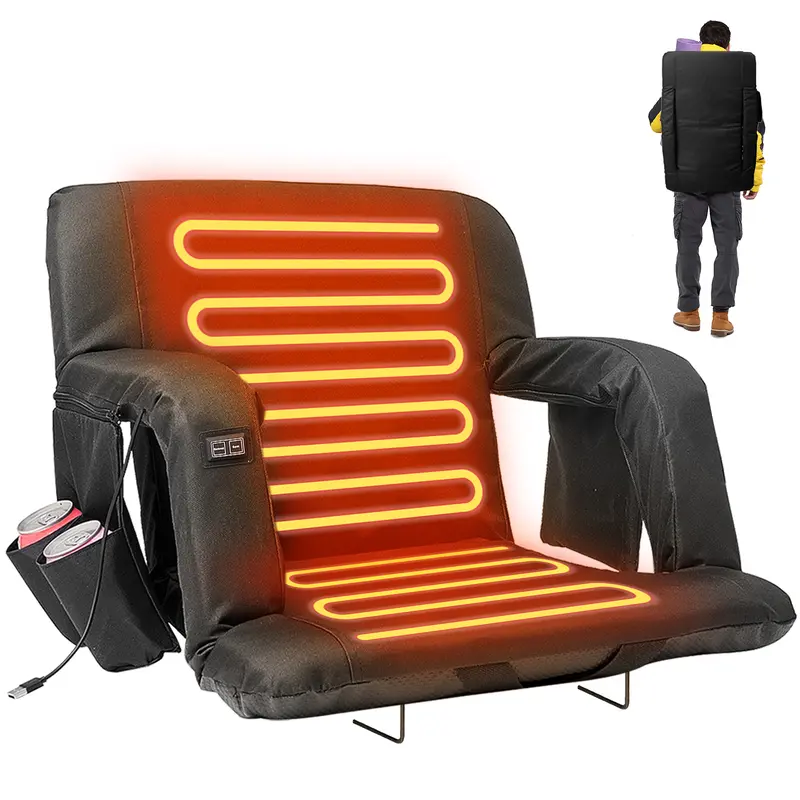 SLSY Unisex Warm Heated Stadium Seat with Back & Arm Support, 3-Level Temperature Control, 6 Recline Positions, Secure Straps, Fits Bleachers for Outdoor Sporting Events, Hiking 【Batteries Not Included】