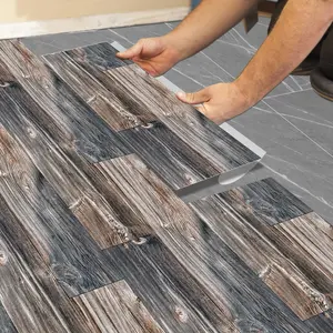 Self-Adhesive Waterproof Flooring Sticker, Dark Wood Mixed PVC Mosaic Tile Set, Living Room Bedroom Kitchen Renovation