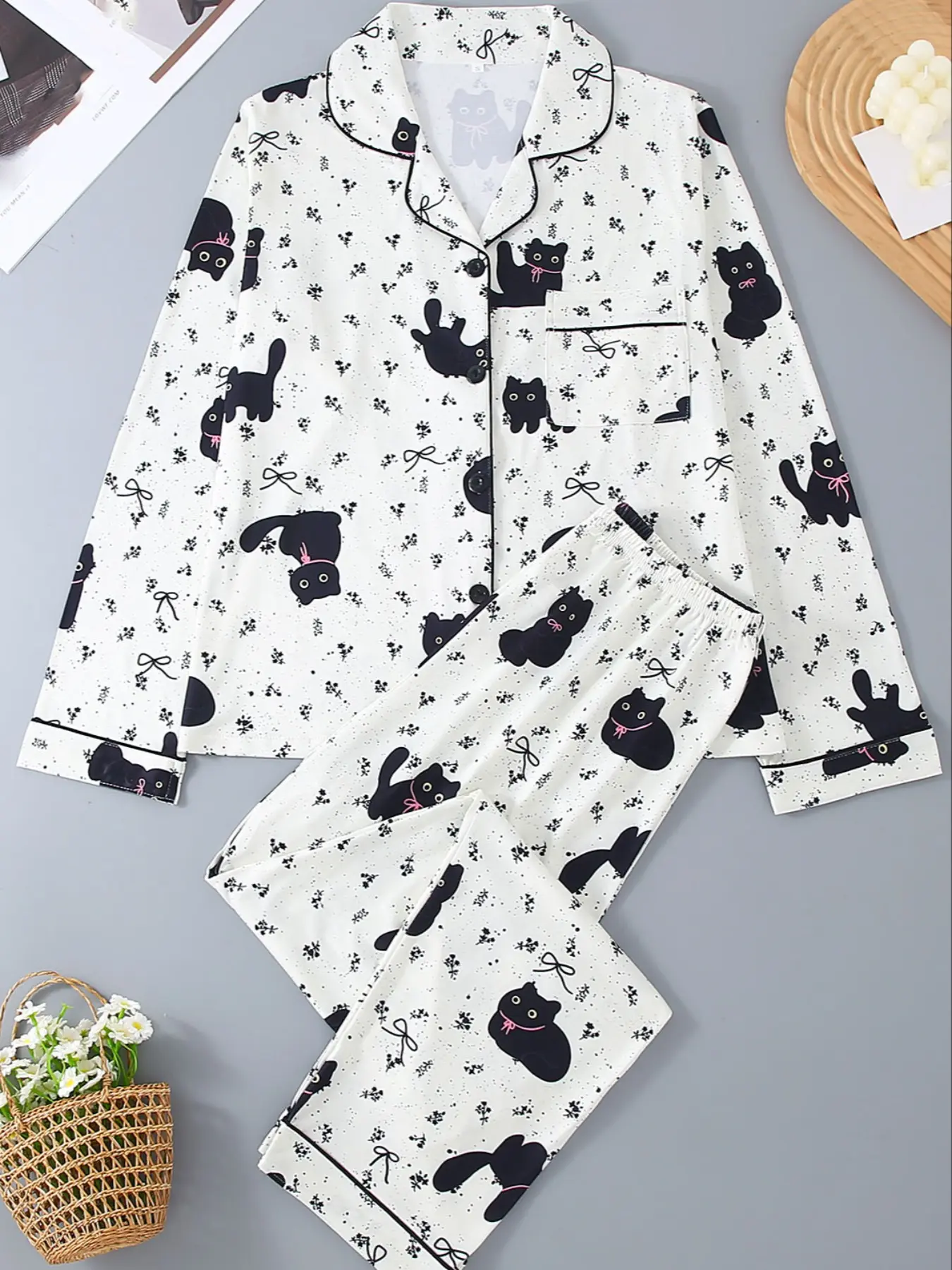 Women's Long Sleeve Pajama Set, 2-Piece Matching Sleepwear Suit, Cartoon Animal Design, Leopard Pattern, Prints, All-Season Comfortable Fit Loungewear, Pjs, Homewear, Pajama Bottoms, Pj Pants Set