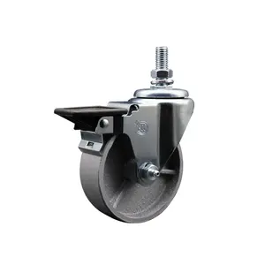 Service Caster SCC-TS20S414-SSS-PLB-M1015 Semi Steel Cast Iron Swivel Threaded Stem Caster, Furniture Moving Wheel with Roller Bearing, 4x1.25 in. Silver Wheel, 10 mm Stem, Posi Locking Brake, Swivel Design, Swivel Wheels