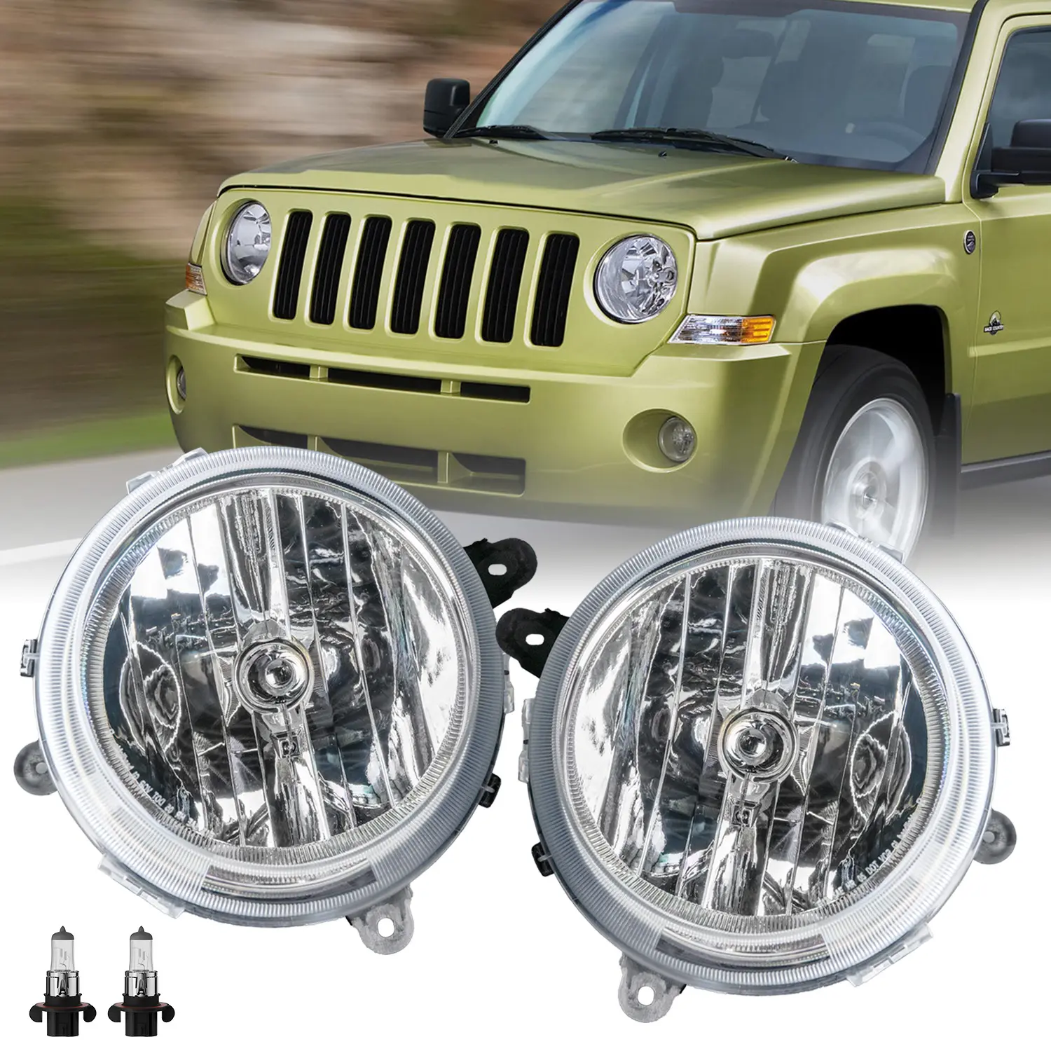 Headlights Assembly with Bulbs for 2007-2017 Jeep Patriot and 2007-2010 Jeep Compass OE Replacement Halogen Headlamps Driver and Passenger Side