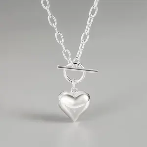 【PANDA Jewelry】 Heart Toggle Necklace for Women - Dainty Paperclip Clasp Chain Everyday Necklace