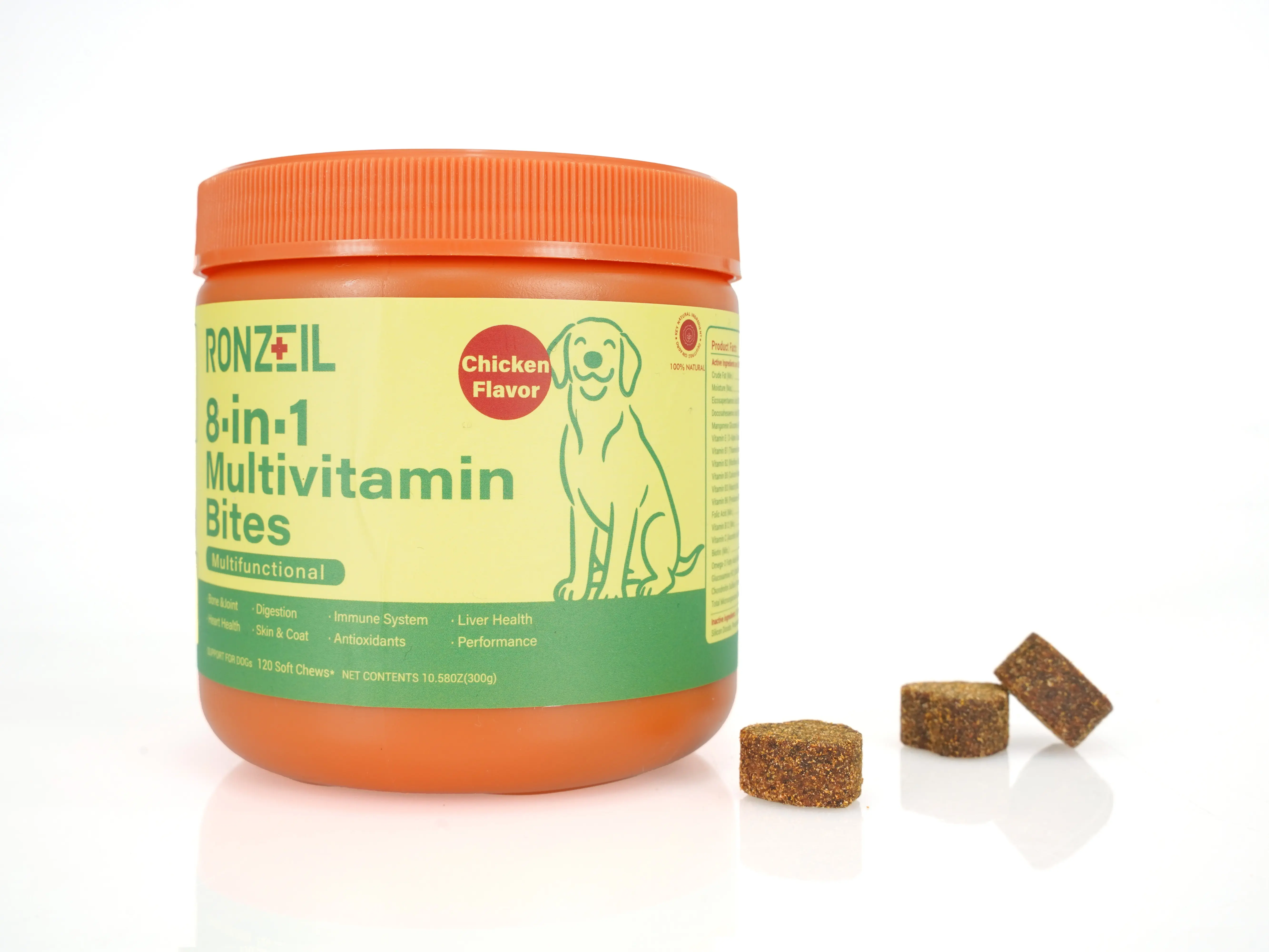 Ronzeil 8-in-1 Multivitamin Soft Chew Bites for Dogs Chicken Flavor