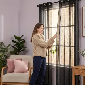 Window Wear 4 Panels 34X84Inch Shining Diamond On Linen Look Curtains Grommet Top Window Treatments For Home Decor Soft Natural Texture Interior Decoration Accessories Ft2930 Home Textile curtains curtains for bedroom cortinas para salas