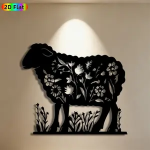 1pc Sheep with Floral Pattern Metal Wall Art, Artistic Sheep Statue Mural, Ideal Gift for Easter, Spring Festival, Nature & Animal Decor Enthusiasts, Perfect for Outdoor Garden Fence & Indoor Living Room Wall, Eye-Catching Farmhouse Style Decor