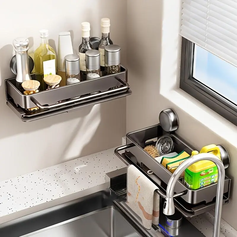 Wall-mounted draining rack for bathroom sink side, no-drill installation with drainage holes, towel rod, toiletries towel storage rack, multifunctional holder for face soap and toothbrush, household bathroom organization rack