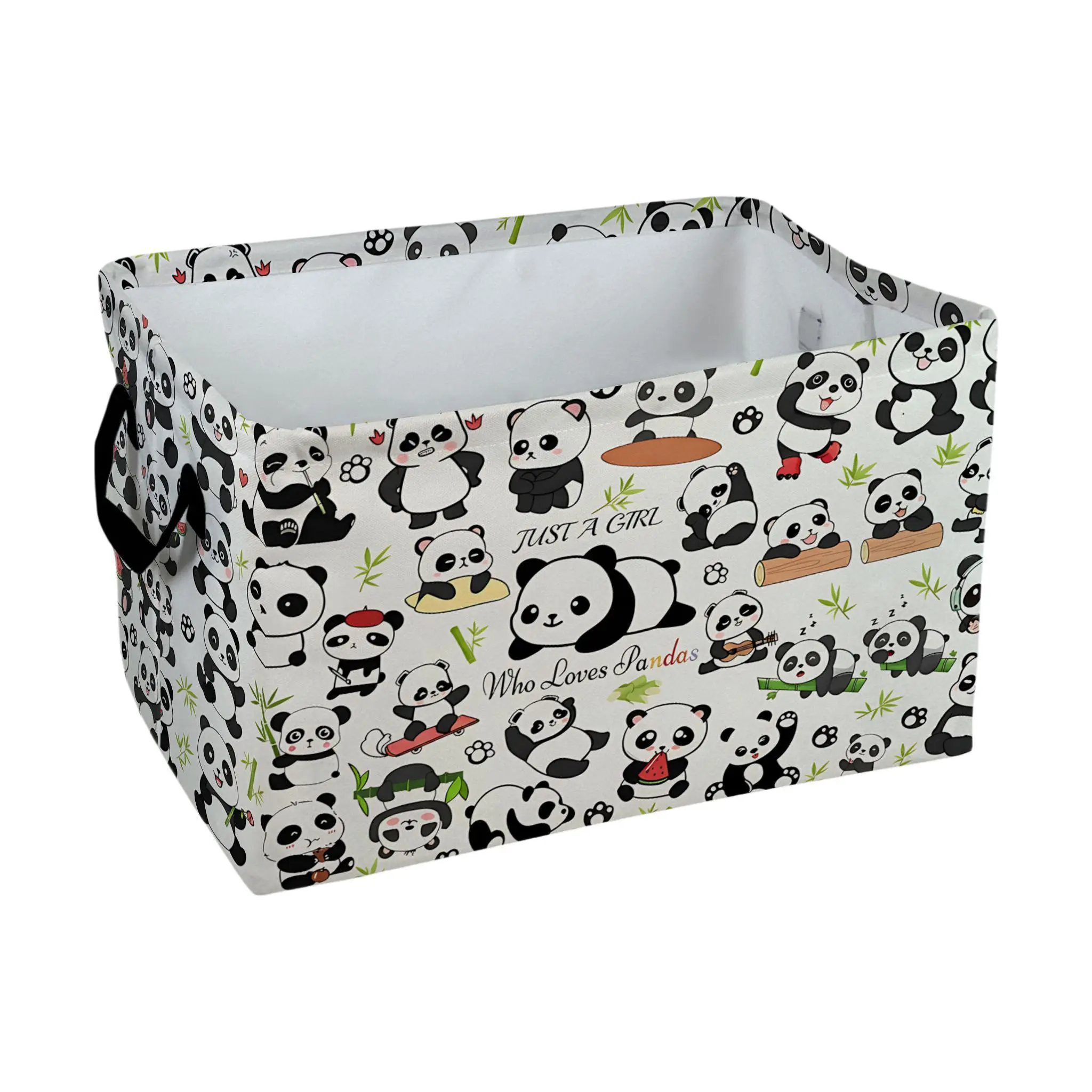 Cute Playful Pandas With Bamboo Storage Baskets Storage Boxes Home Decor Storage Clothes Organization And Storage Home Decor Storage Holiday Gifts, Shelf Baskets, Organizer for Clothes, Toys, Books, Pet Lovers Home Decor, just a girl Laundry Basket