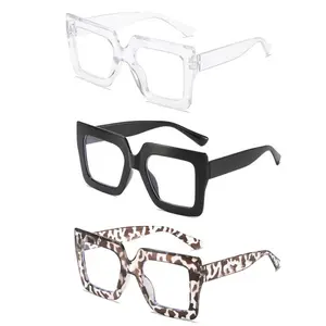 3 Pcs Oversized Blue Light Glasses for Women, Fashion Thick Square Computer TV Eyewear Eyeglasses Non-Prescription