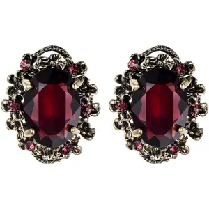 Women's Victorian Style Crystal Floral Scroll Cameo Inspired Oval Stud Earrings