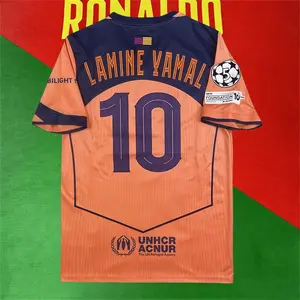 Away No. 10 Lamine Yamal Collector's Edition Short-Sleeve Soccer Jersey in Vibrant Orange and Deep Navy Blue