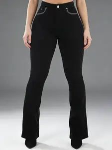 Women's Solid Color Micro-Stretch Embroidered Jeans - Comfortable, Soft, Breathable, Great Fit for Casual Womenswear