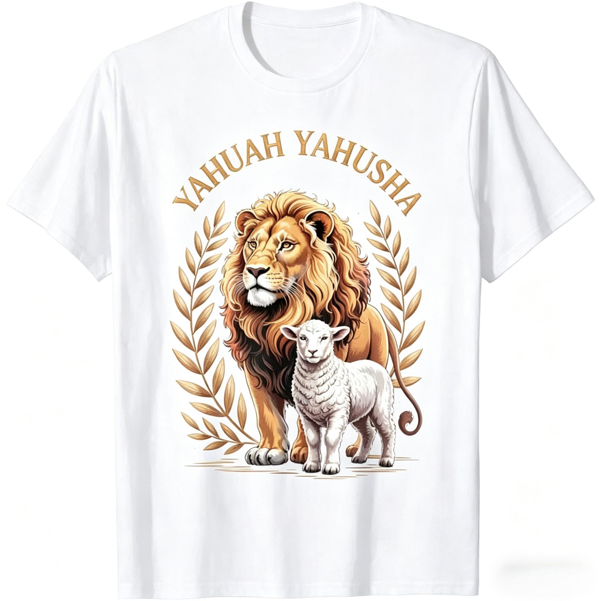 Lion Of Judah And Lamb Yahuah Yahusha T-Shirt - 100% Cotton (added), Soft Comfortable, Trendy Faith-Inspired Style, Machine Washable, Perfect for Daily Wear & Gift for Believers