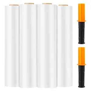 Stretch Wrap Film, 15" x 1000ft Shrink Wrap for Pallet Wrap, 60 Gauge 500% Stretch Industrial Strength Wrap with Handles, Moving Wrapping Plastic Roll, Moving Supplies Plastic Wrap for Moving, 4 Pack