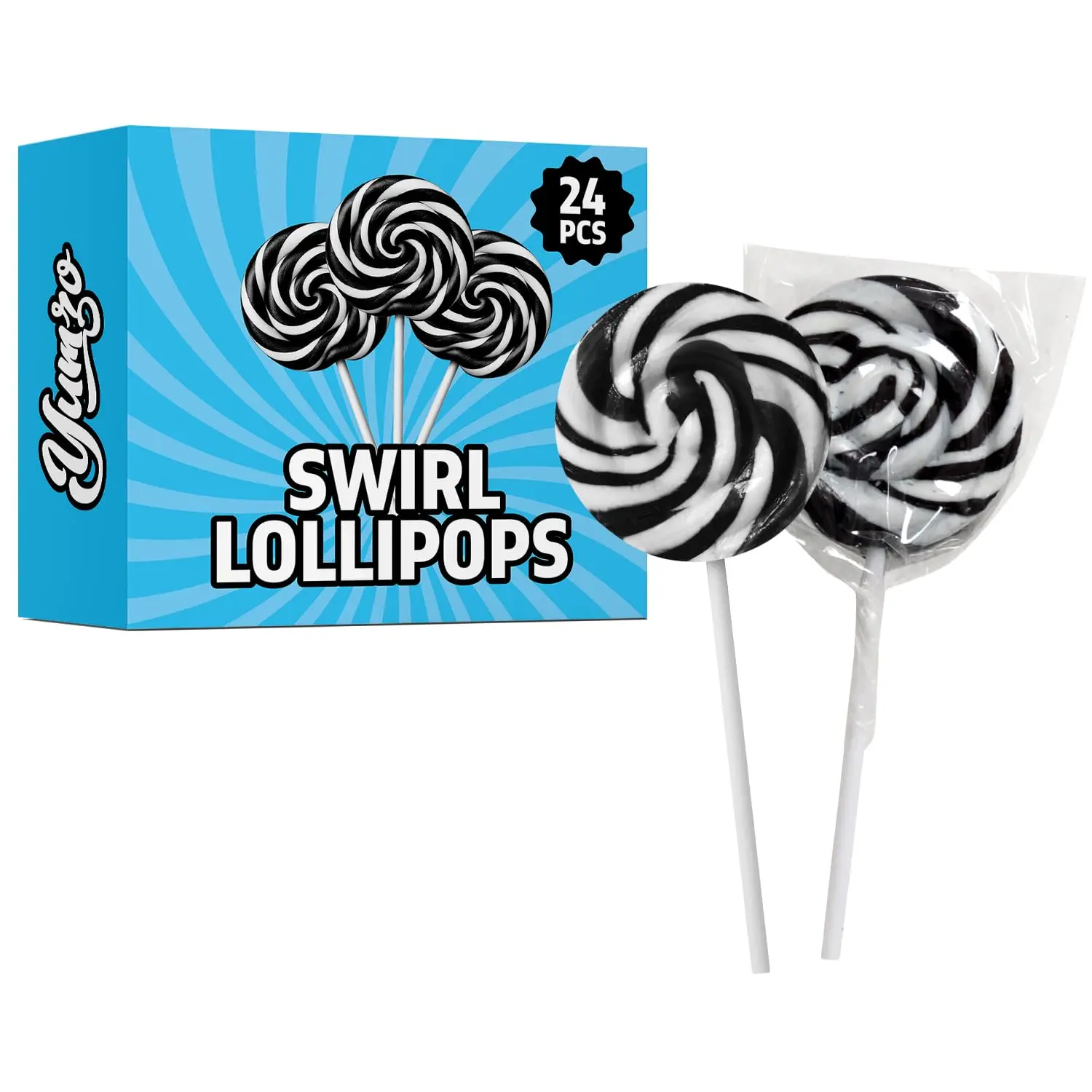 Spooky Treats, Black and White Swirl Lollipops, 24pcs Individually Wrapped Suckers for Kids’ Parties, Gift Bags and Celebration Decorations cherry flavor