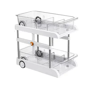 Cabinet Organiser, Pull-Out 4 in 1, Fridge Base Cabinet Organiser, Storage Shelves with Sliding Drawer, Under Sink Organiser for Home/Kitchen/Bathroom/Living Room, White