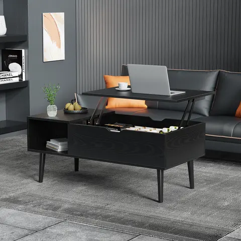 【Deal】SweetFurniture Adjustable Contemporary Lift-Top Rectangular Coffee Table - Compact Safe Living Room Piece with Hidden Storage, Shelf, Recessed Lift Access, 6.3" Work Surface, Rectangular Tabletop, Apartment Furniture, Small Spaces Solution