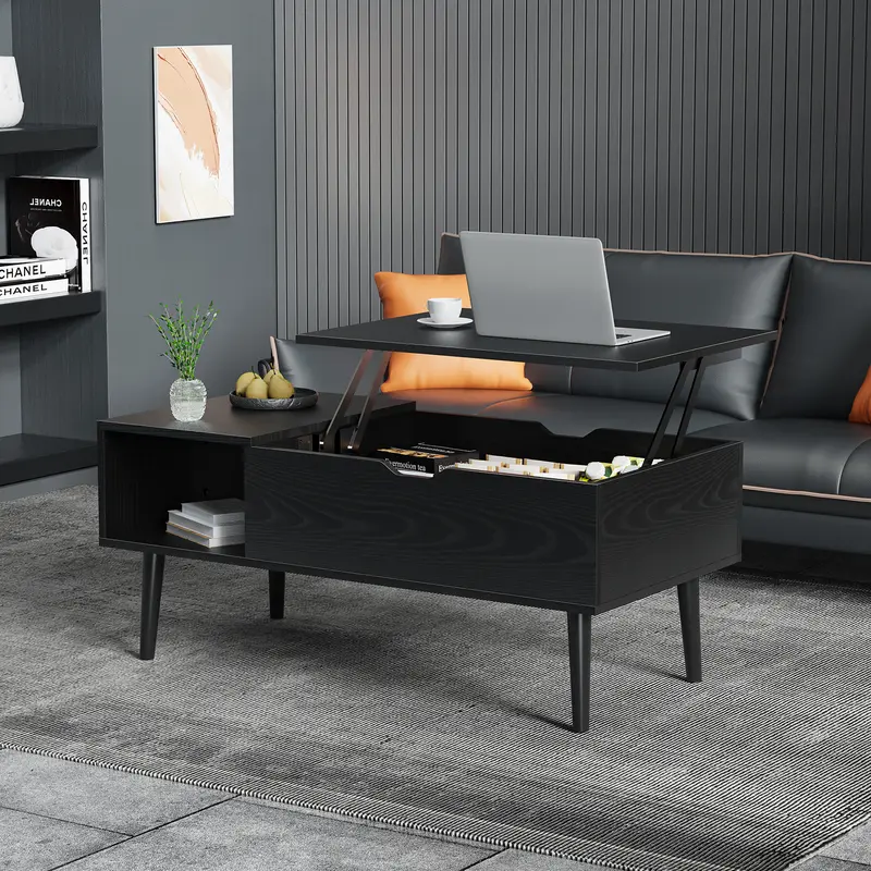 【Deal】SweetFurniture Adjustable Contemporary Lift-Top Rectangular Coffee Table - Safer Compact Living Room Piece with Hidden Storage, Shelf, Recessed Lift Access, 6.3" Work Surface, Assembly Required, Small Space Solution, Furniture Living Room