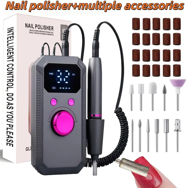 Wireless Electric Nail Drill File, Professional Manicure Tool, DIY Manicure Machine For Manicure, Multiple Grinding Heads, LED Display, 32 Speed Settings, Portable Gift, Nail Drill Polisher, Nail Art Tools, Nail Supplies Equipment
