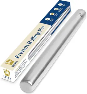 Ultra Cuisine French Rolling Pin for Baking – Use with Pizza, Cookie, and Pastry Dough, Fondant and Pie Crust – Tapered Design Bread Roller Pin, Stainless...