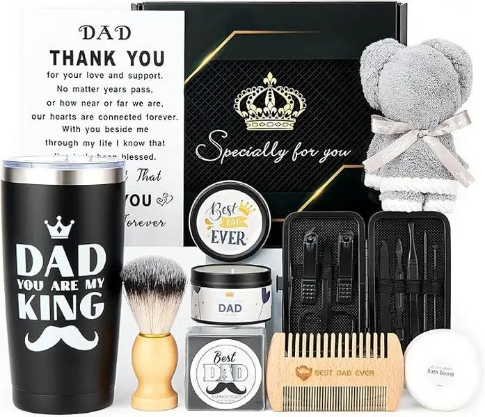 Father's Day Gifts for Dad from Daughter & Son Best Dad Ever Gift Set for Men Birthday Gifts for Dad Daddy Papa Black Tumbler Gift Basket with Comb Unique Father's Day Present