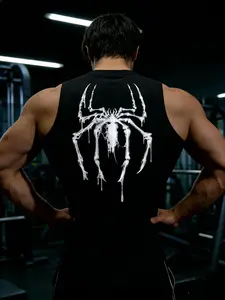 Men's Y2K Spider Print Gym Sports Vest, Tight Fit Quick-Dry Breathable Sleeveless Short Sleeve, Summer Running Volleyball Football Outdoor Sport