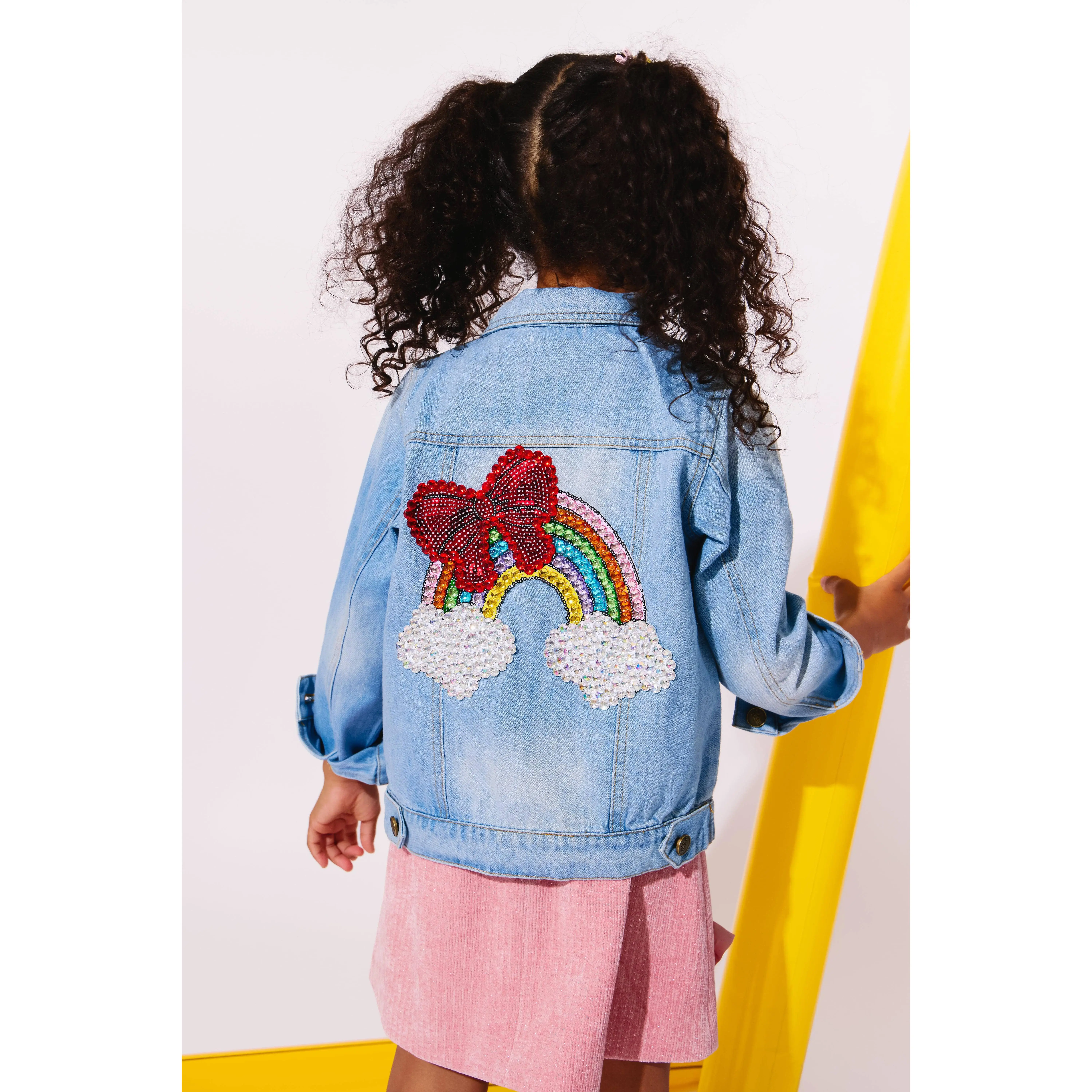 Rainbow Bow Gem Denim Jacket