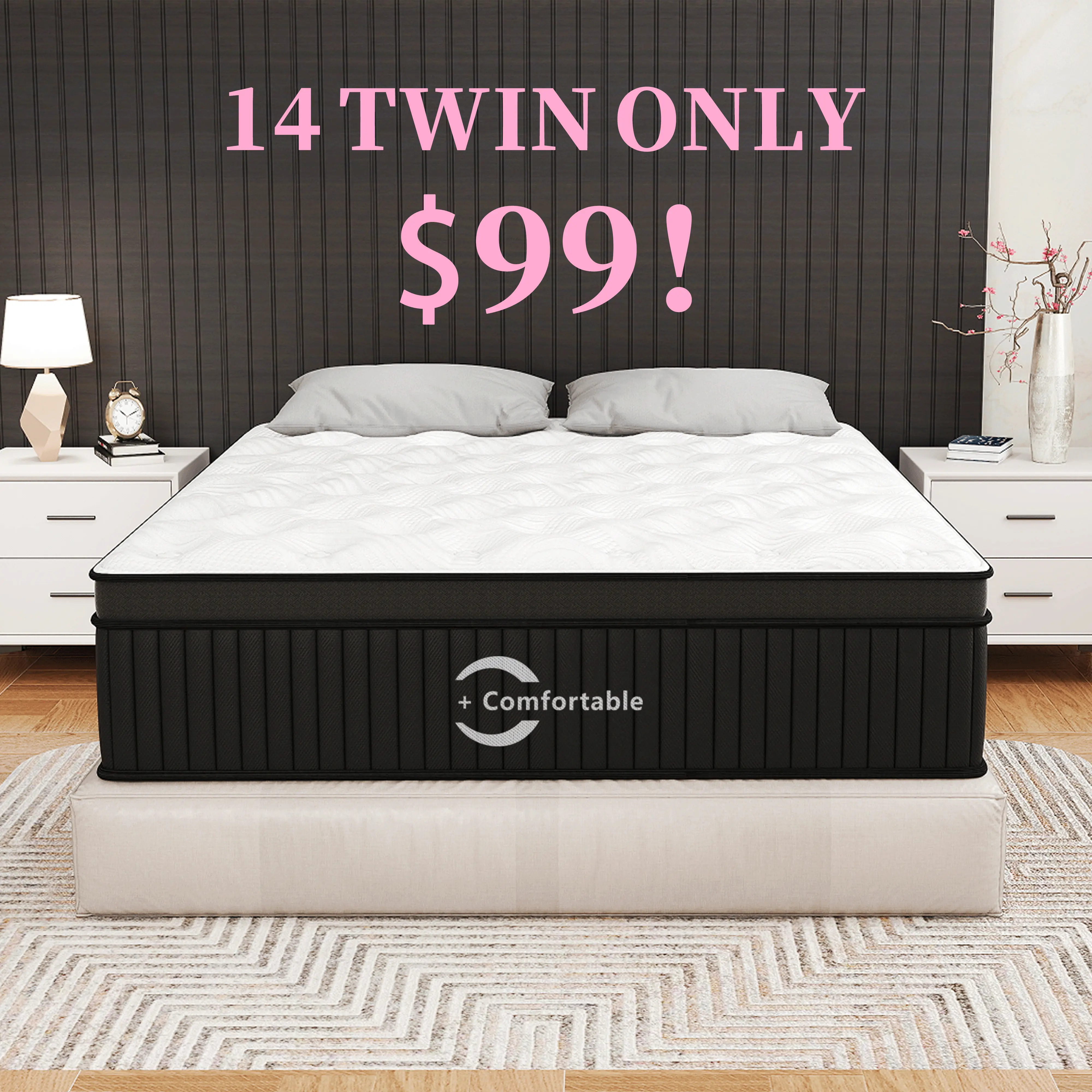 12/14 Inch Hybrid Mattress (Twin/Full/Queen/King Sizes) - Medium Firm, Lumbar Support, Ergonomic Design, Extra Thick, Contemporary Style - For Home, Hotel Use - Boxed Furniture, Gifting Option, Mattresses, Queen Size Mattress