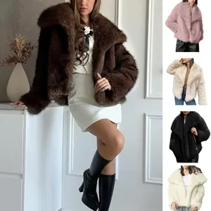 SCUSTY Women's Fluffy Faux Fur Coat Jacket Long Sleeve Cropped Coat Casual Long Sleeve Collared Fuzzy Coat for Fall & Winter,Cute Tops,Women's Clothing for Daily Wear