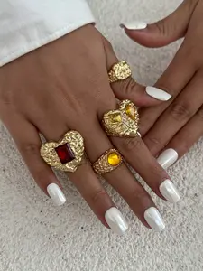 Bohemian Heart Open Ring Set, 4 Piece Irregular Pleated Jewelry, Elegant Daily Party Accessories, Versatile Women's Rings, Boho Style Rings