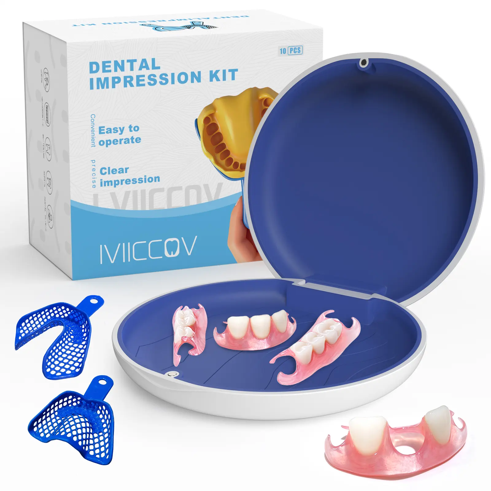 Iviiccov Custom Flipper Partial Denture Kit for Adults - Removable, Natural-Looking Oral Replacement for 1-6 Missing Front/Side Teeth, Flipper for Teeth for Daily Use with Storage Capability