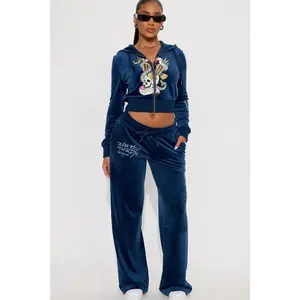 Ed Hardy NY Skull City Velour Pant Set - Navy S