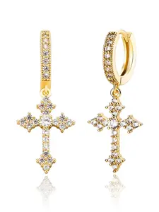 Trendy Punk Cross Earrings, Hip Hop Rhinestone Jewelry, Unisex Pierced Ear Studs, Fashion Men's & Women's Ear Cuff Design