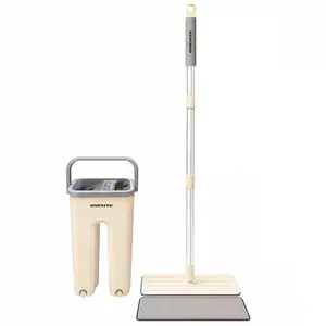 Mop and Bucket Set W/Wringer, Hands-Free Cleaning, Washable Pad-Perfect for Hardwood, Tile, Laminate and Glass Windows OVENTE