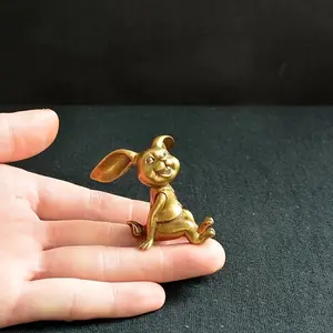 1 piece of brass collectible figurine, adorable animal model, small rabbit figurine, animal decor, desktop accessory, solid brass mini tea pet, decorative desktop accessory