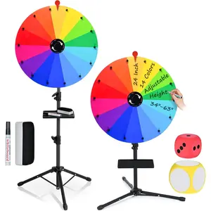24 Inch Prize Wheel Spinner with Stand Ajustable 34"-63" Height Heavy Duty Spinning Wheel for Prizes Spin Wheel Game for Tabletop or Floor Suitable for Trade Show Family 14 Colors