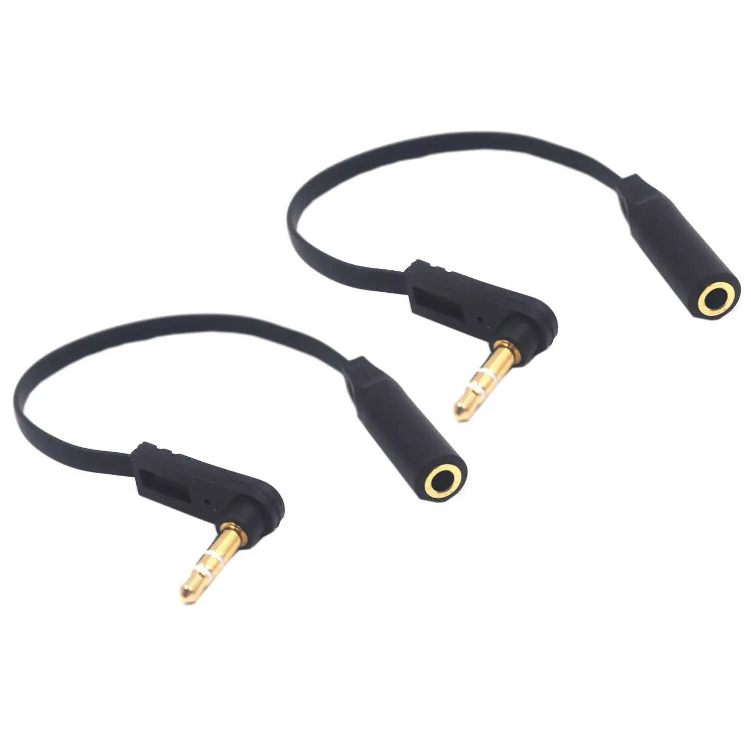 15cm 1/8" 3.5mm Trs Jack Extension Audio Flat Cable  2 Pack 90 Degree Angle 3 Pole Stereo Plug Male To Female Extender Headphone Headset Aux Cord