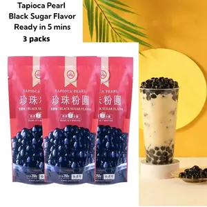 3Packs Boba Tapioca Pearl, WuFuYuan Black Sugar Flavor, Ready in 5 Minutes, 8.8 Oz. per Pack