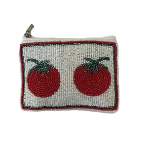 Handmade Coin Beaded Purse with Tomato Design - Boho Style, Unique & Detailed Craftsmanship, Perfect Statement Accessory