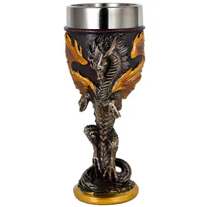Fantasy Medieval Flame Dragon Game of Thrones Dragon Goblet Dungeons and Dragons Gifts Chalice Goblet House of The Dragon Merchandise 7oz Stainless Steel Cup Drinking Father Day Gift Party Idea wineglasses Gothic Drinkware