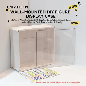 Wall-Mounted DIY Figure Display Case, Adhesive Mounting, Adjustable Dividers, Detachable Magnetic Door, Ideal for Figures, Plush Toys, Watches & Jewelry