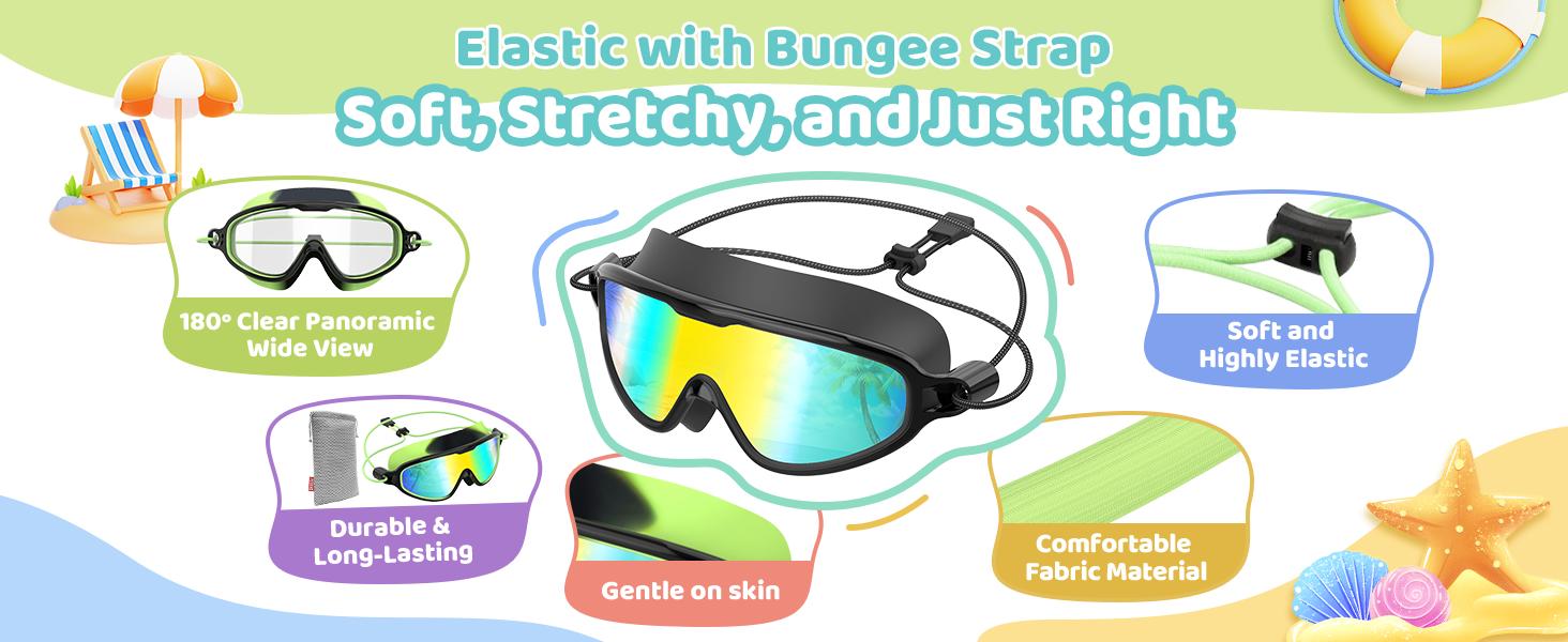Aegend Swim Goggles - Bungee Strap, No Leaking, Anti-Fog, Quick-Adjust Swimming Goggles for Youth and Adults