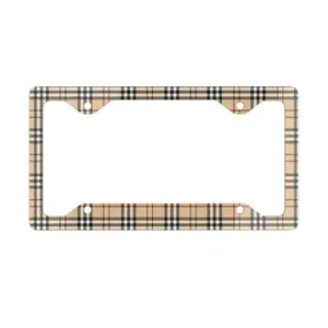Tan Plaid Aluminum Metal License Car Plate Frame