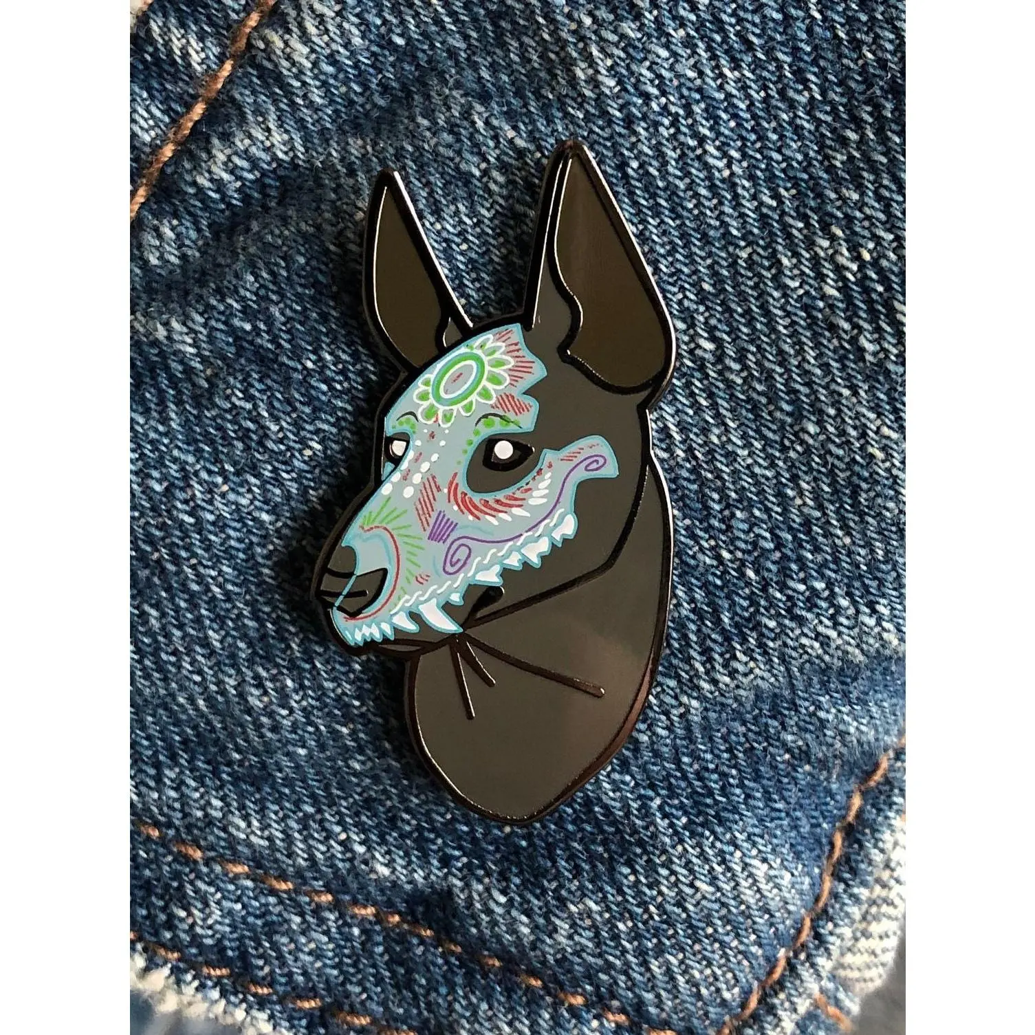 Dia de Los Muertos Rainbow Painted Xolo Dog Pin